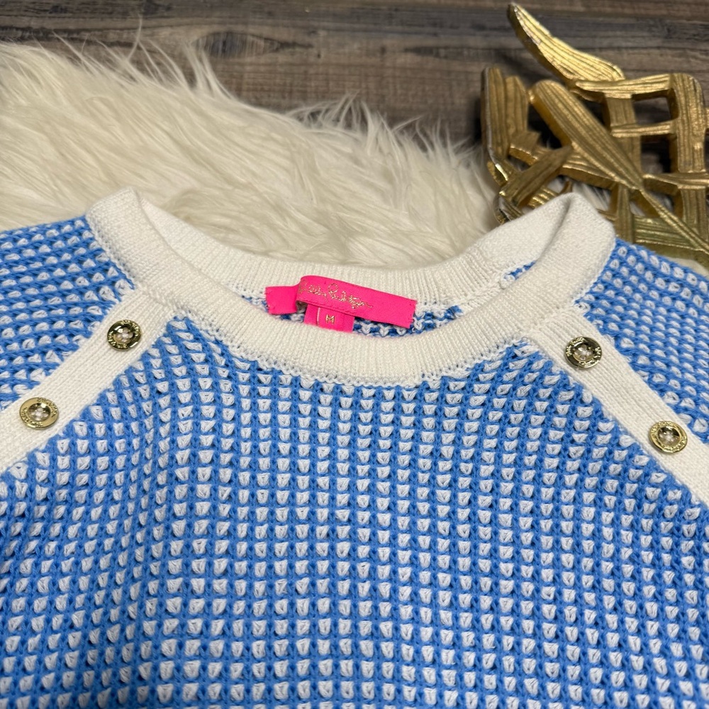 Lilly Pulitzer Blue White Knit Crewneck Sweater - Picture 2 of 9